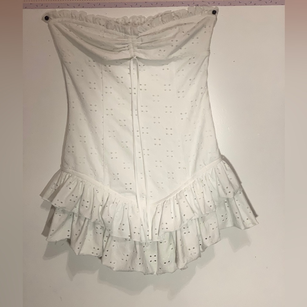 Cream Trumpet Mini Dress with Ruffled Tiers for Night Out